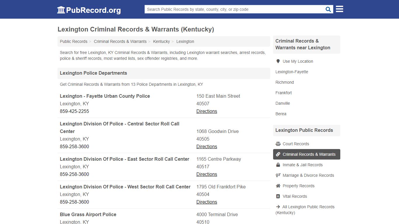 Lexington Criminal Records & Warrants (Kentucky)